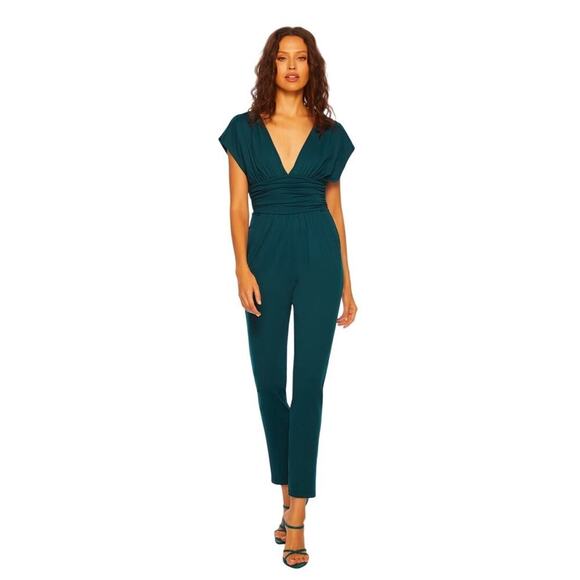 Susana Monaco Dark Teal Peacock Plunge V Neck Pantsuit Jumpsuit XL - Picture 2 of 11